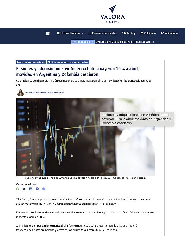 Fusiones y adquisiciones en Amrica Latina cayeron 10 % a abril; movidas en Argentina y Colombia crecieron